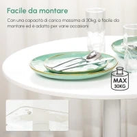 Tavolo Rotondo Moderno per 2 Persone in MDF e Acciaio , Ø70x75cm, Bianco