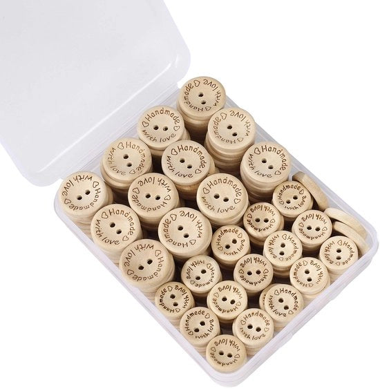 Knopen Ronde houten knopen Handgemaakta con amore Piccole per cucito, artigianato, scrapbooking e fai da te Decorazioni artigianali 15 mm 20 mm 150 pezzi
