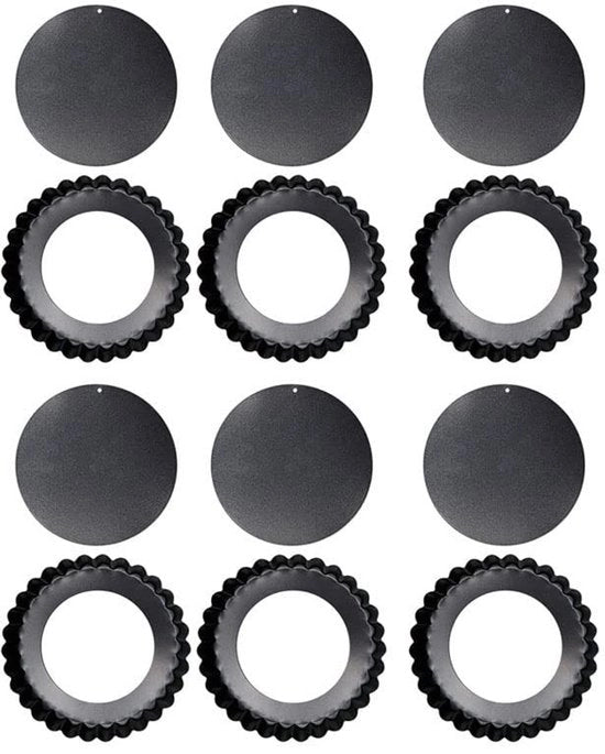 Set di 6 Forme per Tartine con Fondo Rimovibile - Acciaio di Carbonio - Antifiammante - Forme per Tartine Miniature - 8 cm di Diametro Esterno - Forma per Cottura