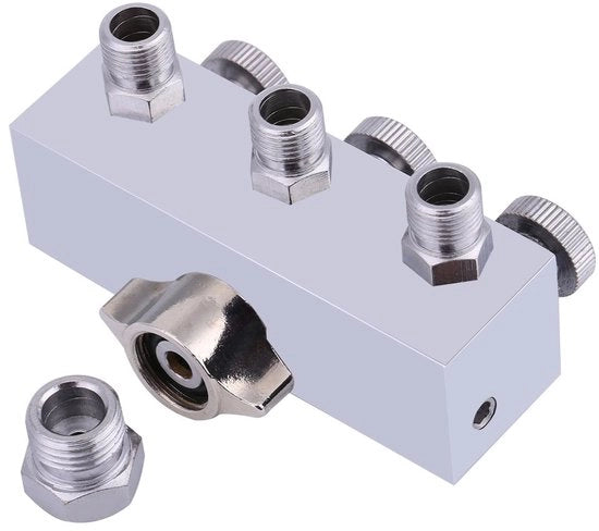 Adattatore aereostatico 3 vie - metallico - regolazione - connessioni per pennello a spruzzo - assenza di perdite - facile da utilizzare - distributore di aria