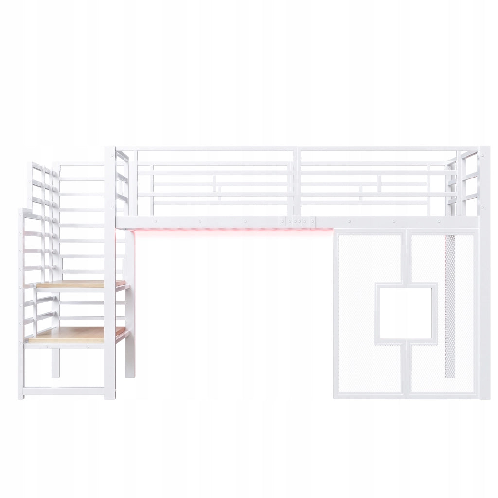 Letto a castello in metallo 90x200 - Xylo - Illuminazione LED, bianco