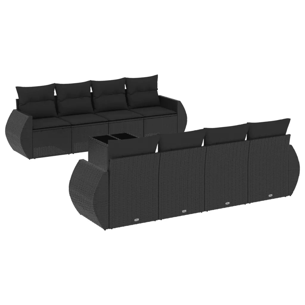 Set Divani da Giardino 9 pz con Cuscini Nero in Polyrattan 3221144