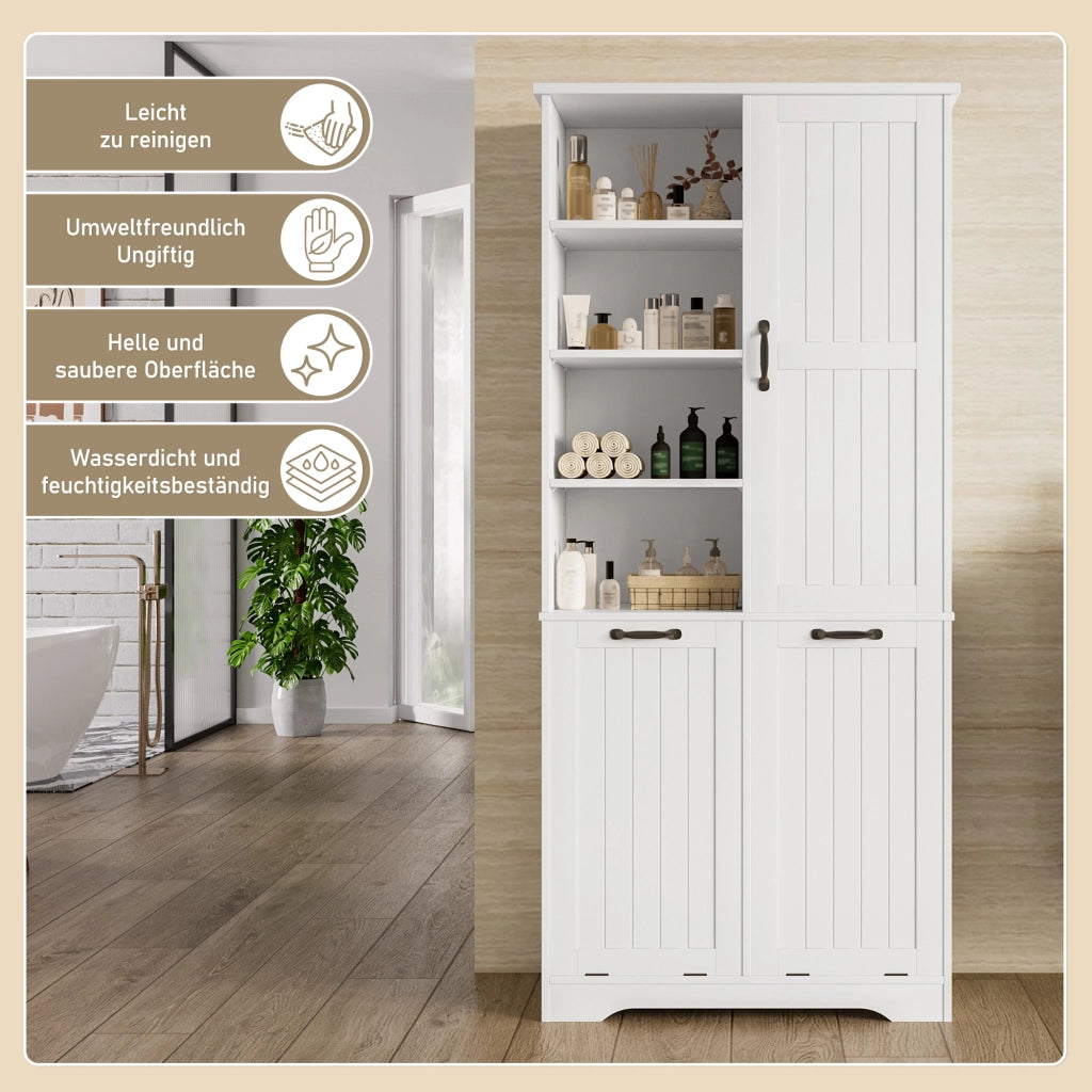 ARMADIO Bagno 78x35x172,7 cm MDF Bianco con 2 Cesti Portabiancheria