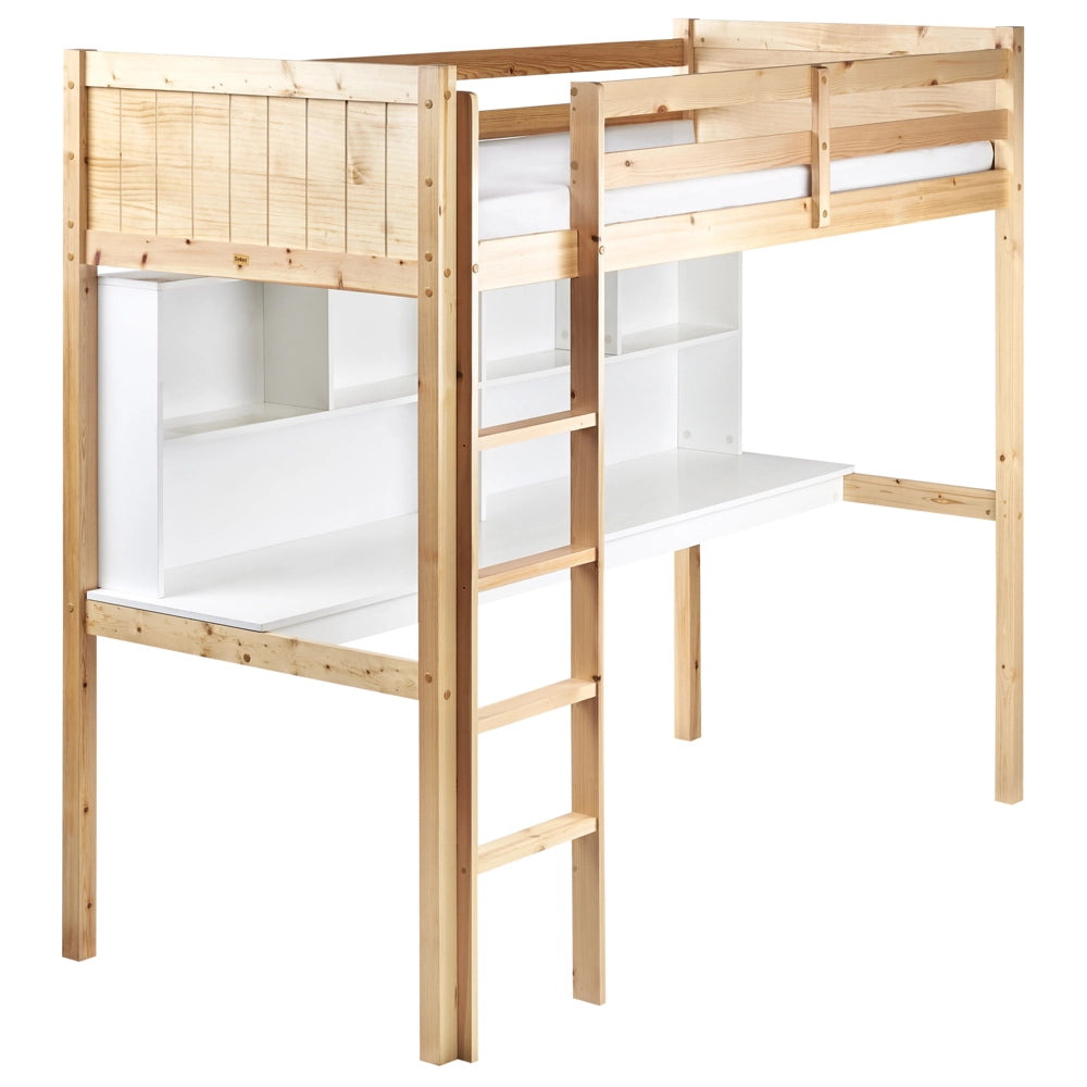 Letto alto per bambini Struttura in legno di pino chiaro con scrivania e letto a soppalco Camera dei bambini e multifunzionale