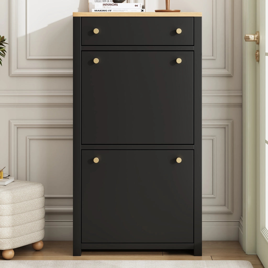 Scarpiera con 2 ante a ribalta; 1 cassetto e ripiani regolabili per ingresso; MDF; 50×25×95 cm