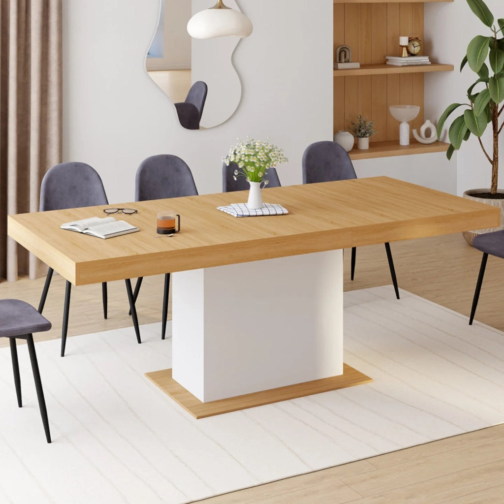 IDMarket - Tavolo da pranzo rettangolare allungabile EDEN 6-10 persone in legno e bianco 160-200 cm