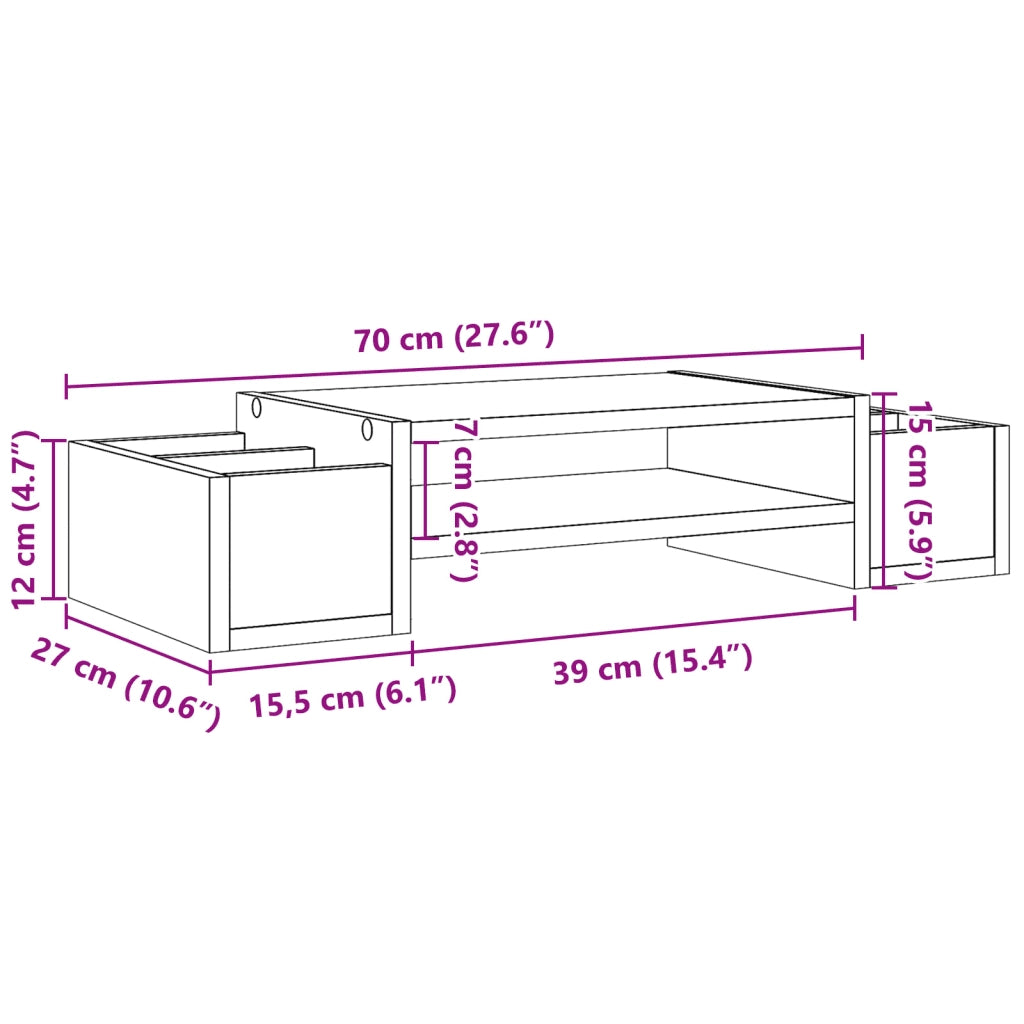 Supporto Monitor con Contenitore Nero 70x27x15 cm Truciolato
