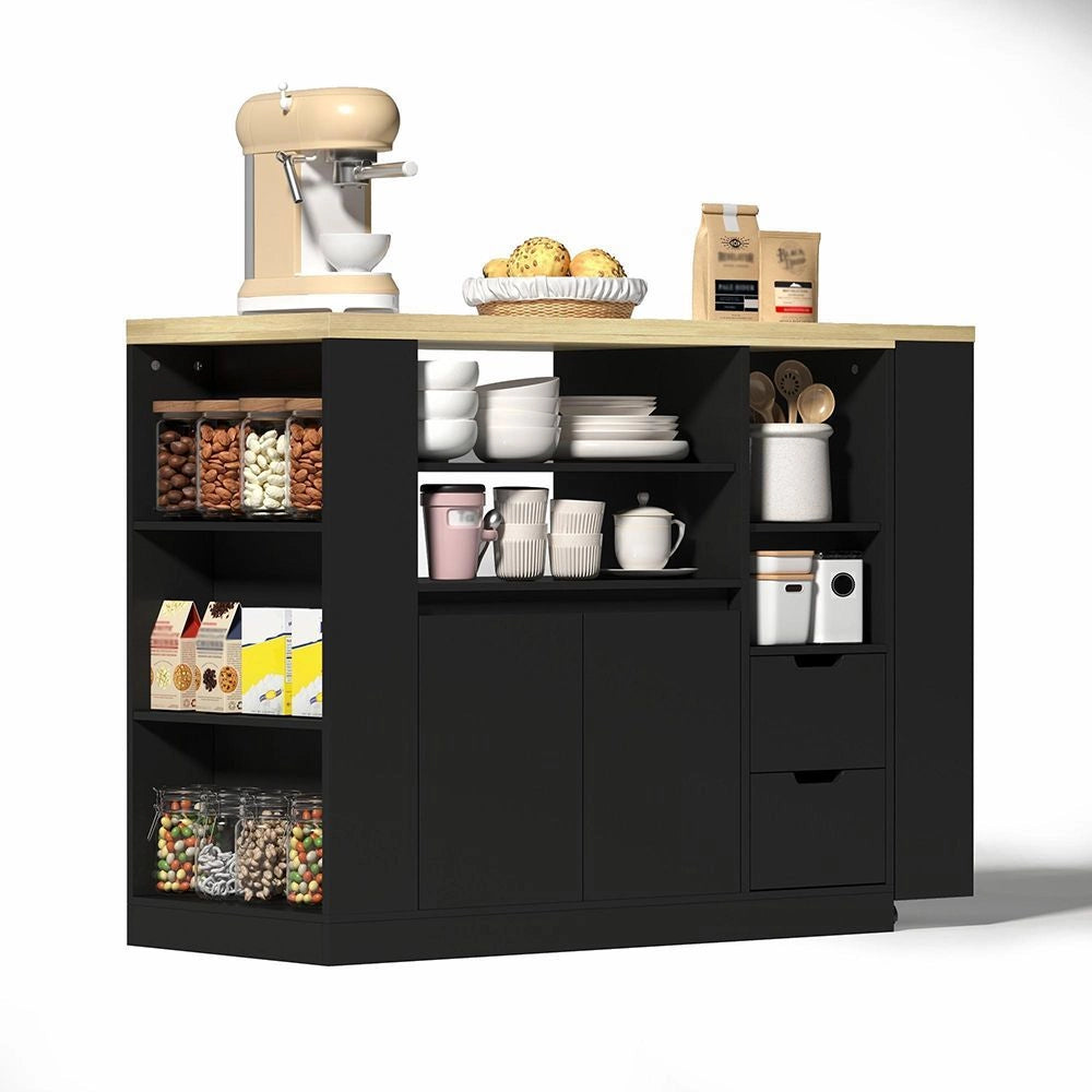 Isola cucina con piano scorrevole - Xylo - 115 cm - 3 lati ripiani, 2 cassetti, bar caff¨¨