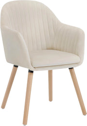 1Pz Sedia da Pranzo Poltroncina per Sala D'attesa Cucina Poltrona con Schienale Braccioli Tessuto in Velluto Gambe di Legno Crema BH95cm-1