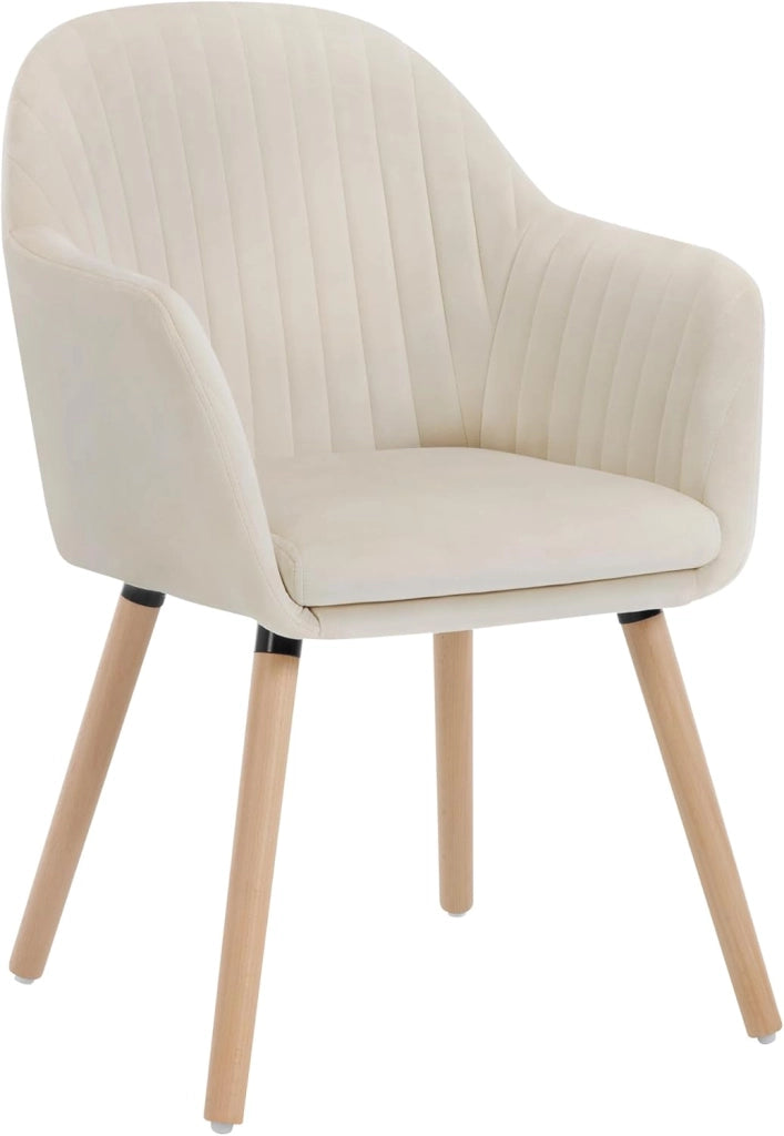 1Pz Sedia da Pranzo Poltroncina per Sala D'attesa Cucina Poltrona con Schienale Braccioli Tessuto in Velluto Gambe di Legno Crema BH95cm-1