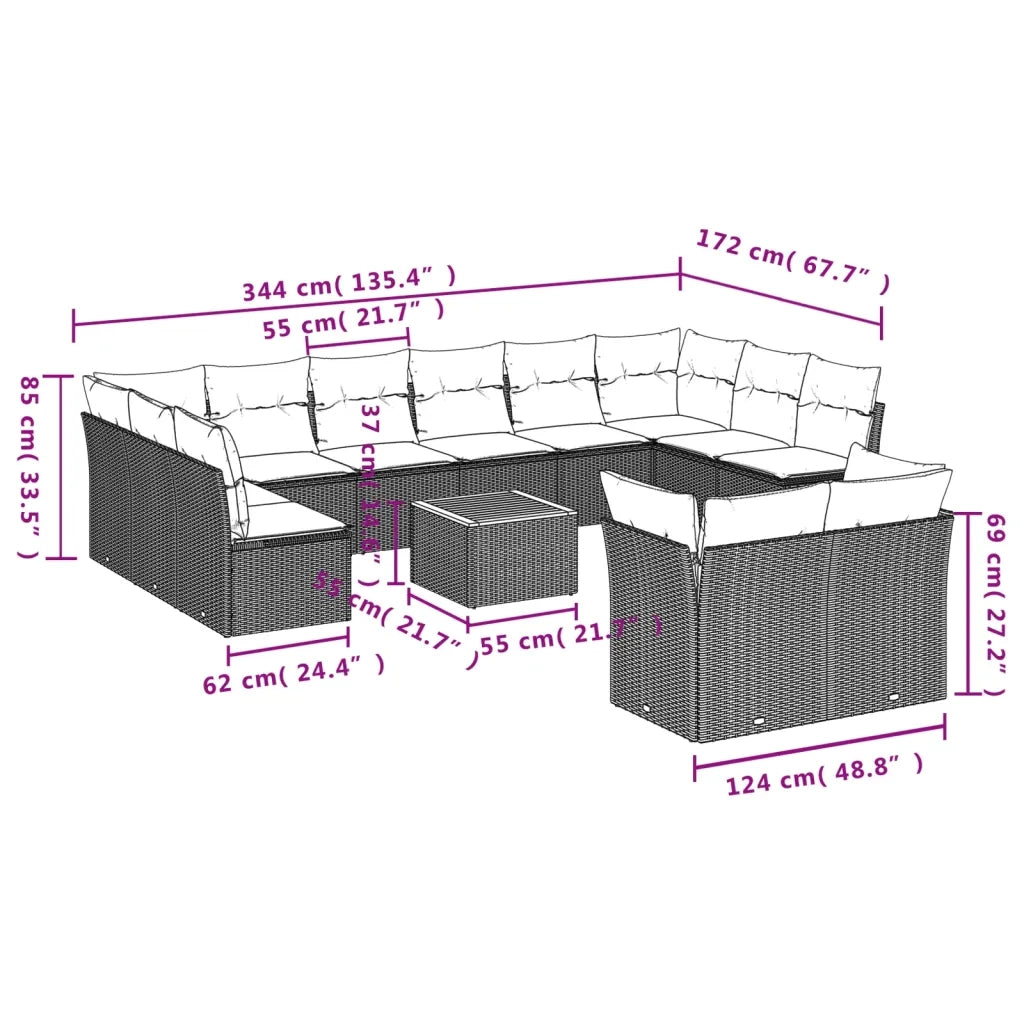 Set Divano da Giardino 13 pz con Cuscini Beige in Polyrattan 3223917