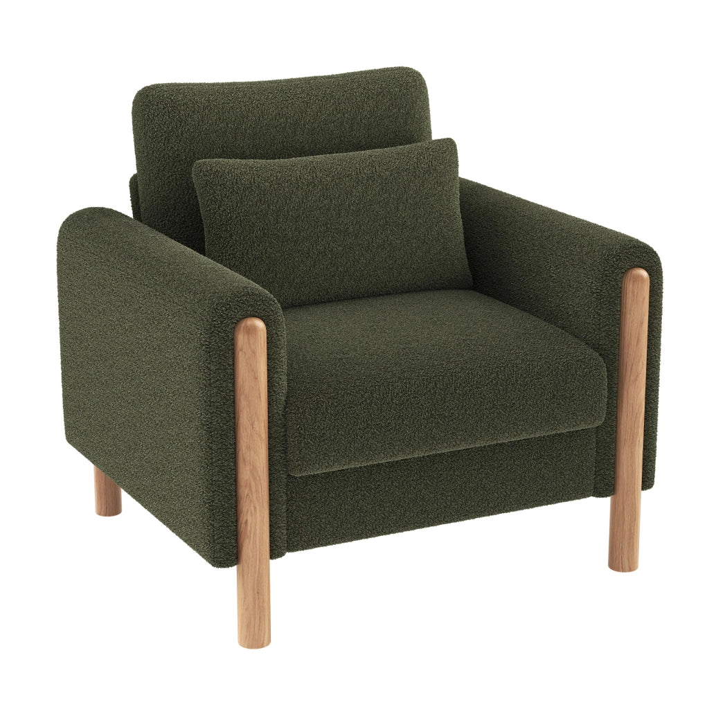 Poltrona lounge in tessuto teddy verde con cuscino 87x83x88,5 cm