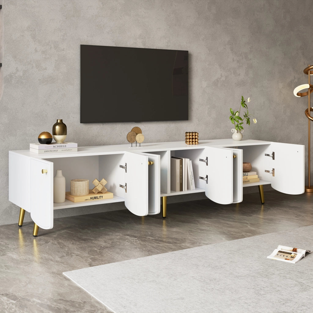 Mobile TV con 6 ante - per soggiorno - in truciolare - bianco e oro - 180x40x45 cm