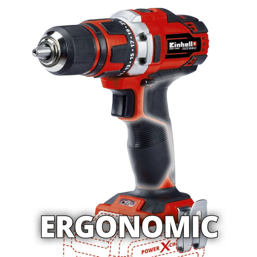 Einhell TE-CD 18/40 Li-Solo 1500 Giri/min Senza chiave 1,1 kg Nero, Rosso