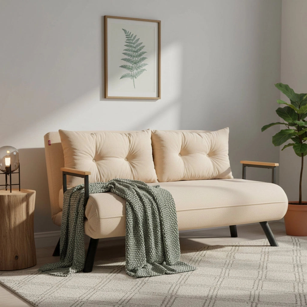 Calvin, Divano Letto 2 Posti Contenitore, 133x78 cm Bianco Crema