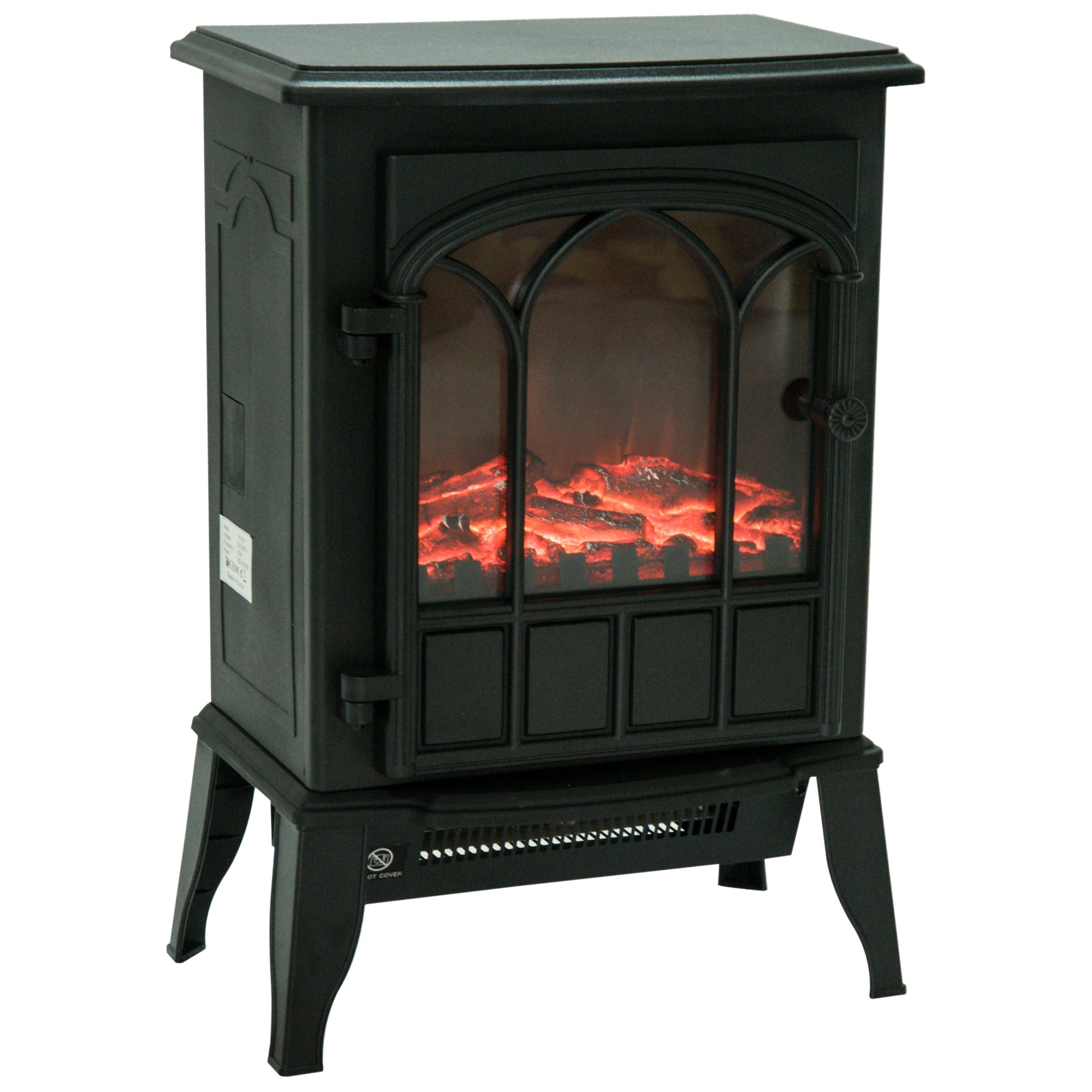 Camino Elettrico da Terra 41.5x28x54 cm 2000W Effetto Fiamma Nero