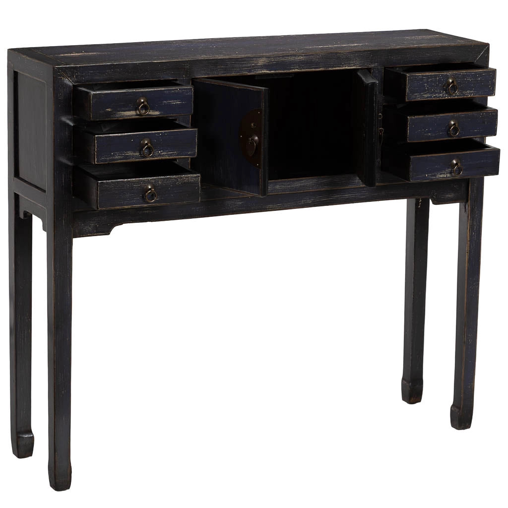 Mobile da ingresso in legno nero invecchiato 100x26x87h cm