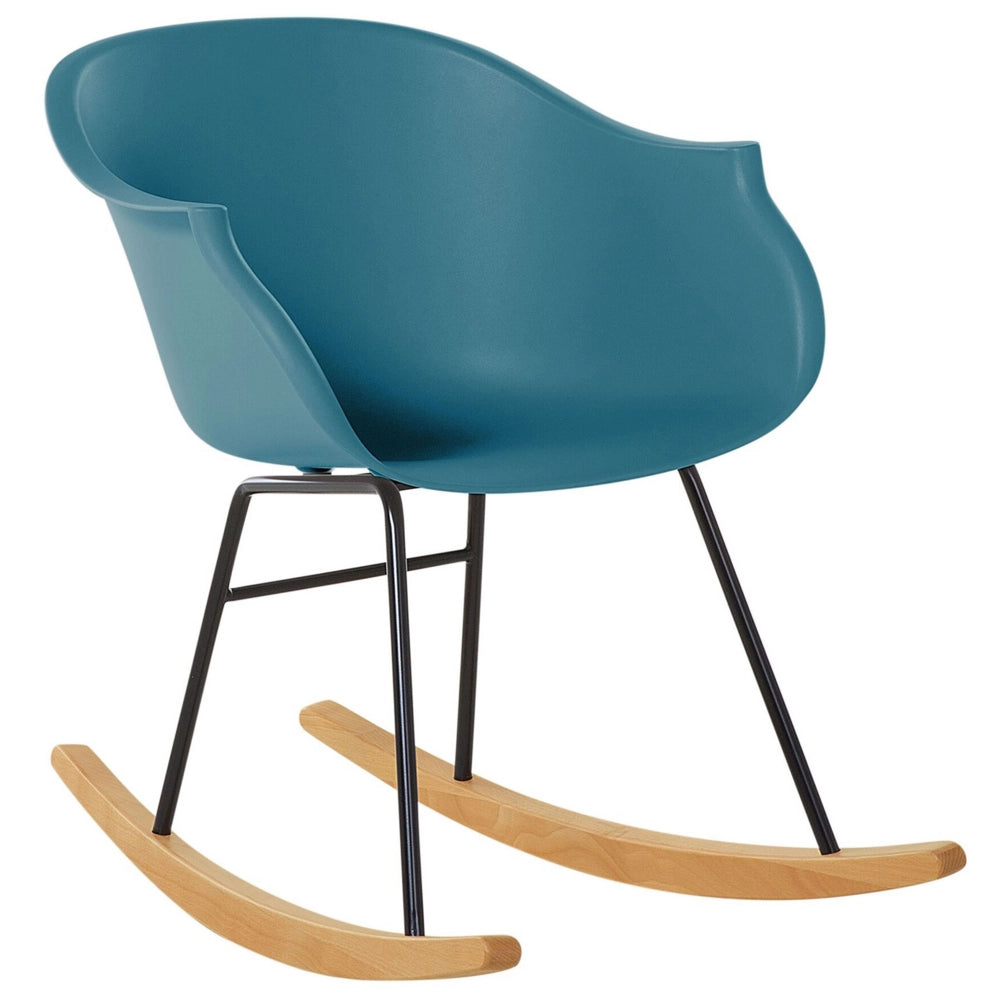 Sedia A Dondolo Verde Smeraldo Gambe In Metallo In Materiale Sintetico Seduta Conchiglia Pattini In Legno Massello Stile Scandinavo Moderno