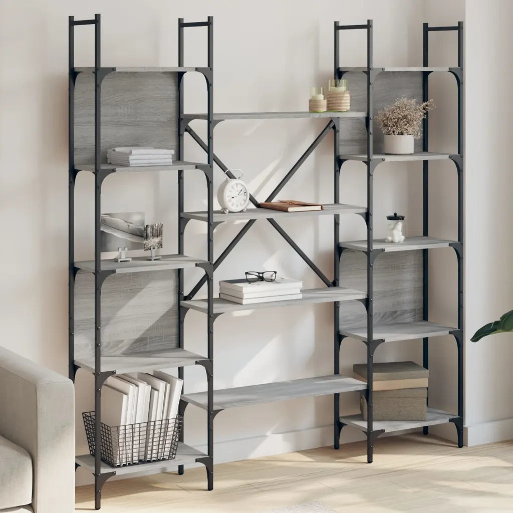 Libreria-Scaffale per Libri-Mobile di Stoccaggio Grigio Sonoma 155,5x24x166,5 cm in Legno Multistrato
