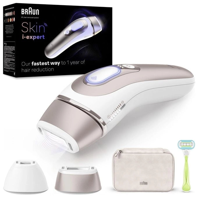 Braun Epilatore Luce Pulsata Smart Skin I·Expert, Epilazione A Casa Tua, Custodia, Rasoio Donna Venus, 2 Testine, PL7147