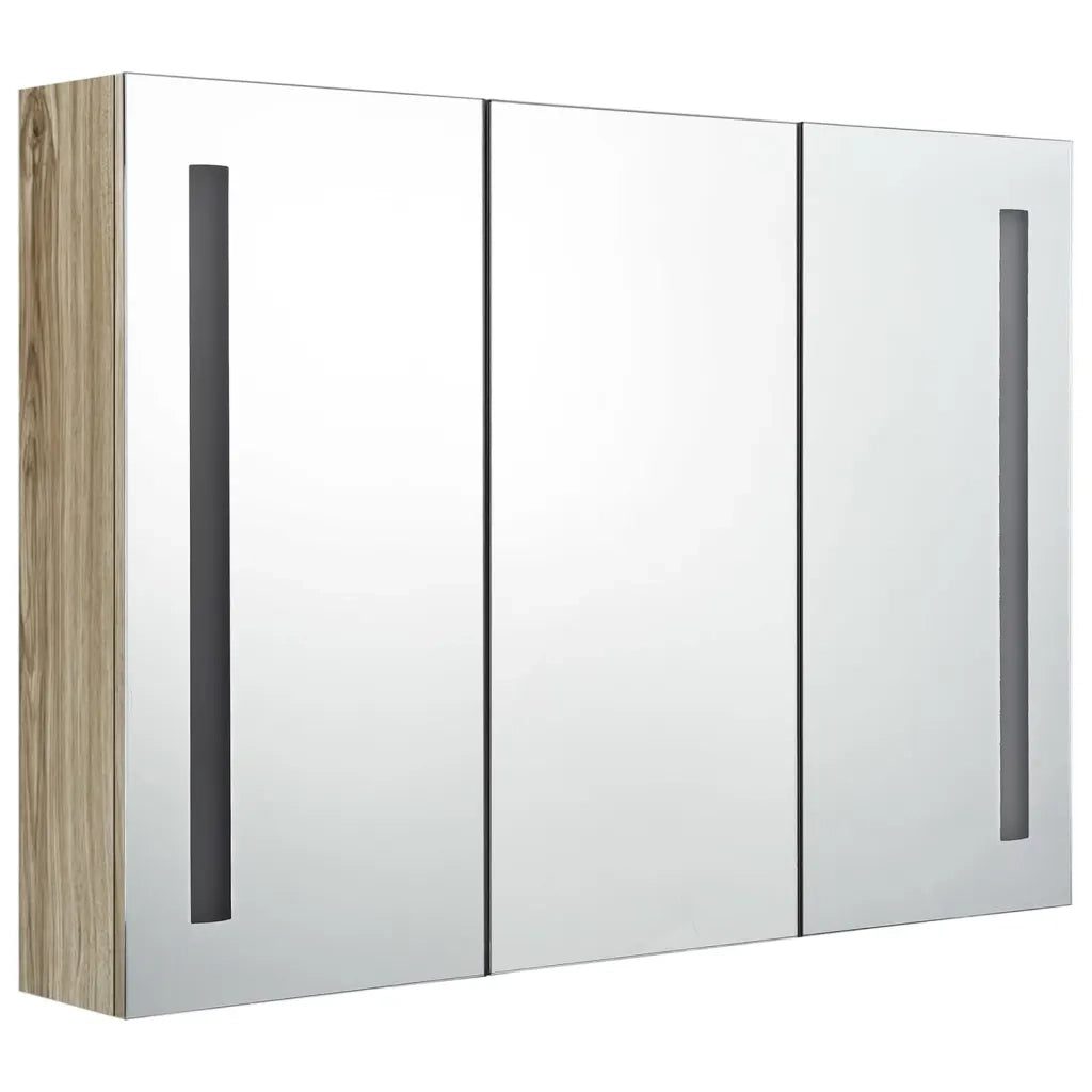 Armadietto Bagno con Specchio e LED 89x14x62 cm Rovere 326529