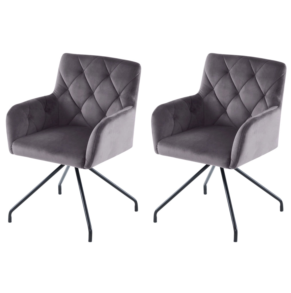 Set di 2 sedie imbottite in velluto grigio scuro