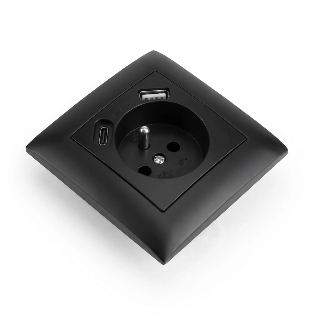 Presa Singola Con Messa A Terra + Usb-a Usb-c Oste Jnh004-g Black