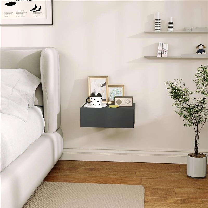 COMODINO SOSPESO MODERNO CON CASSETTO IN LEGNO 40X30X15 CM NERO