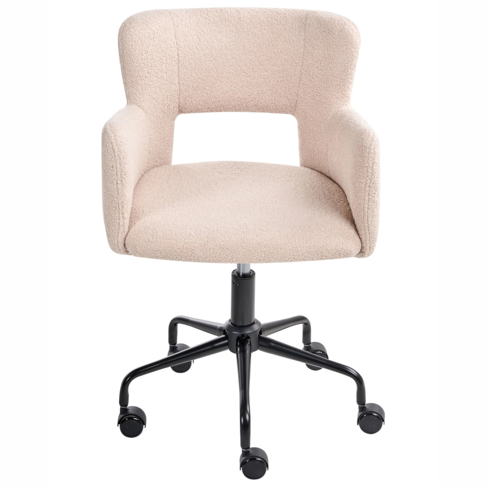 Sedia da scrivania girevole Boucle beige con schienale trapuntato regolabile in altezza moderna industriale girevole con rotelle