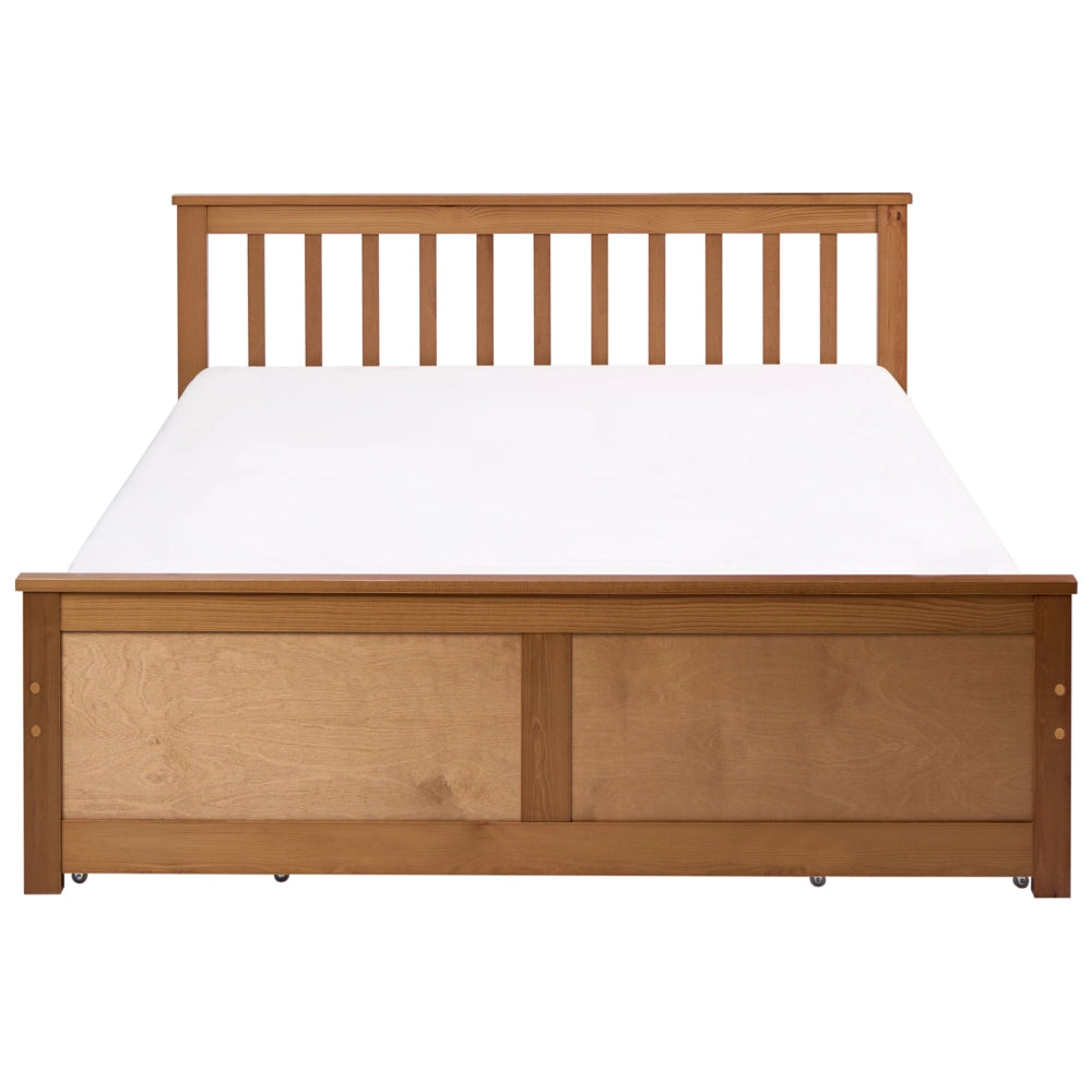 Letto matrimoniale in legno di pino e MDF 140 x 200 cm con contenitore a 4 cassetti marrone stile minimalista