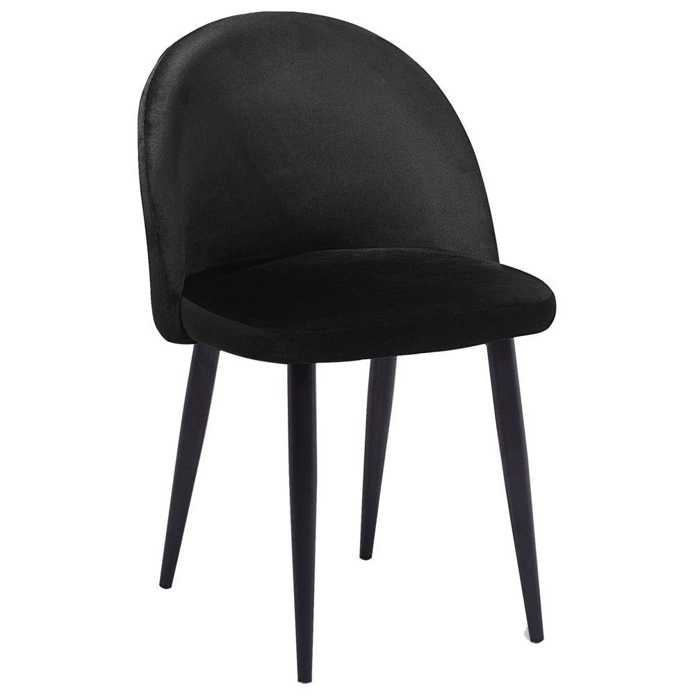 Set di 2 sedie da pranzo in tessuto di velluto Nero moderno design retrò gambe oblique nere