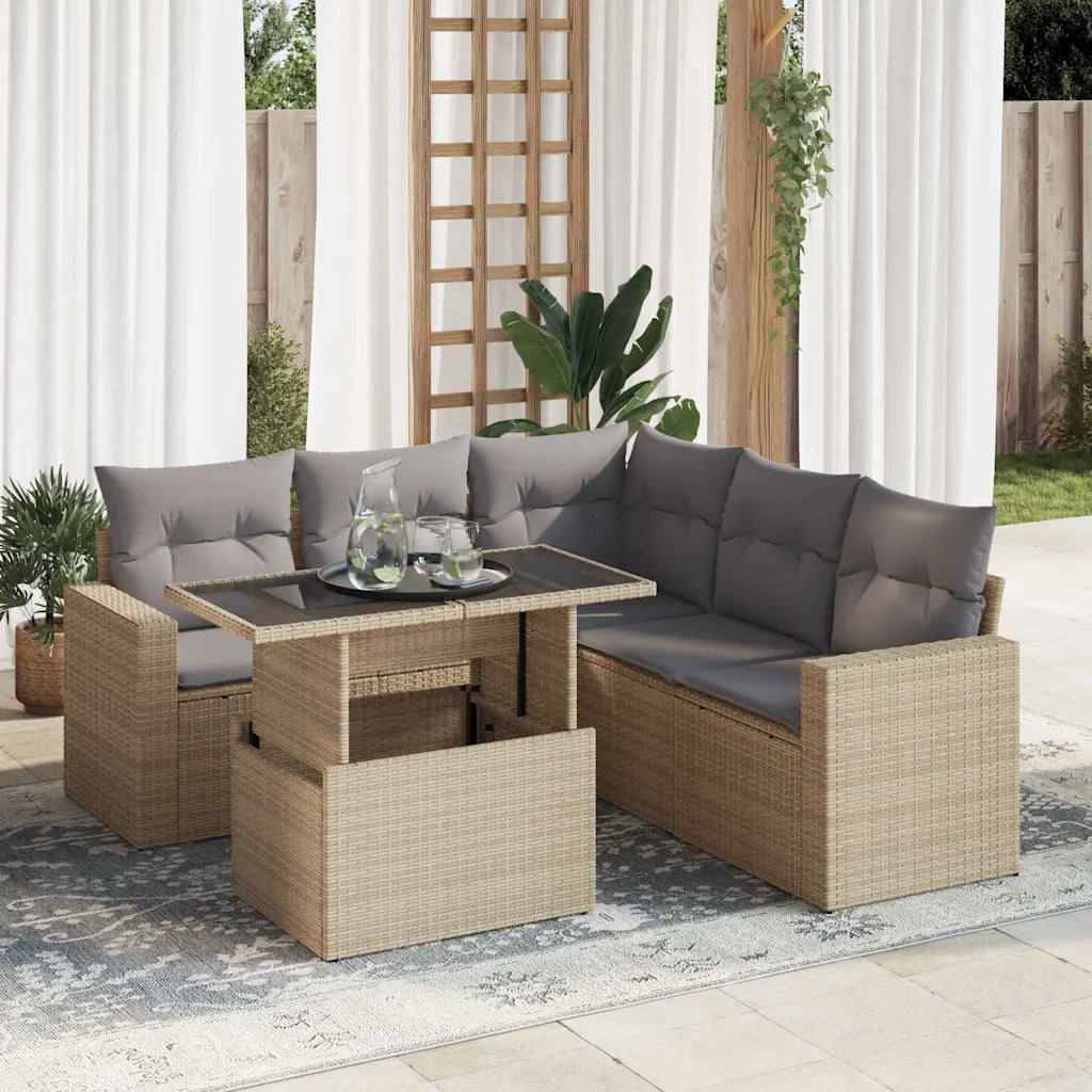 vidaXL Set Divano da Giardino 6 pz con Cuscini Beige in Polyrattan