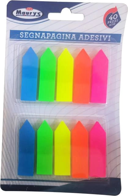 SEGNAPAGINA ADESIVI COLORI FLUO 40 FOGLI X10 PZ A FORMA DI FRECCIA