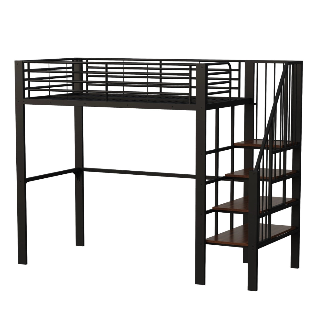 Letto a soppalco 90x200 in metallo con scala e spazio sottostante