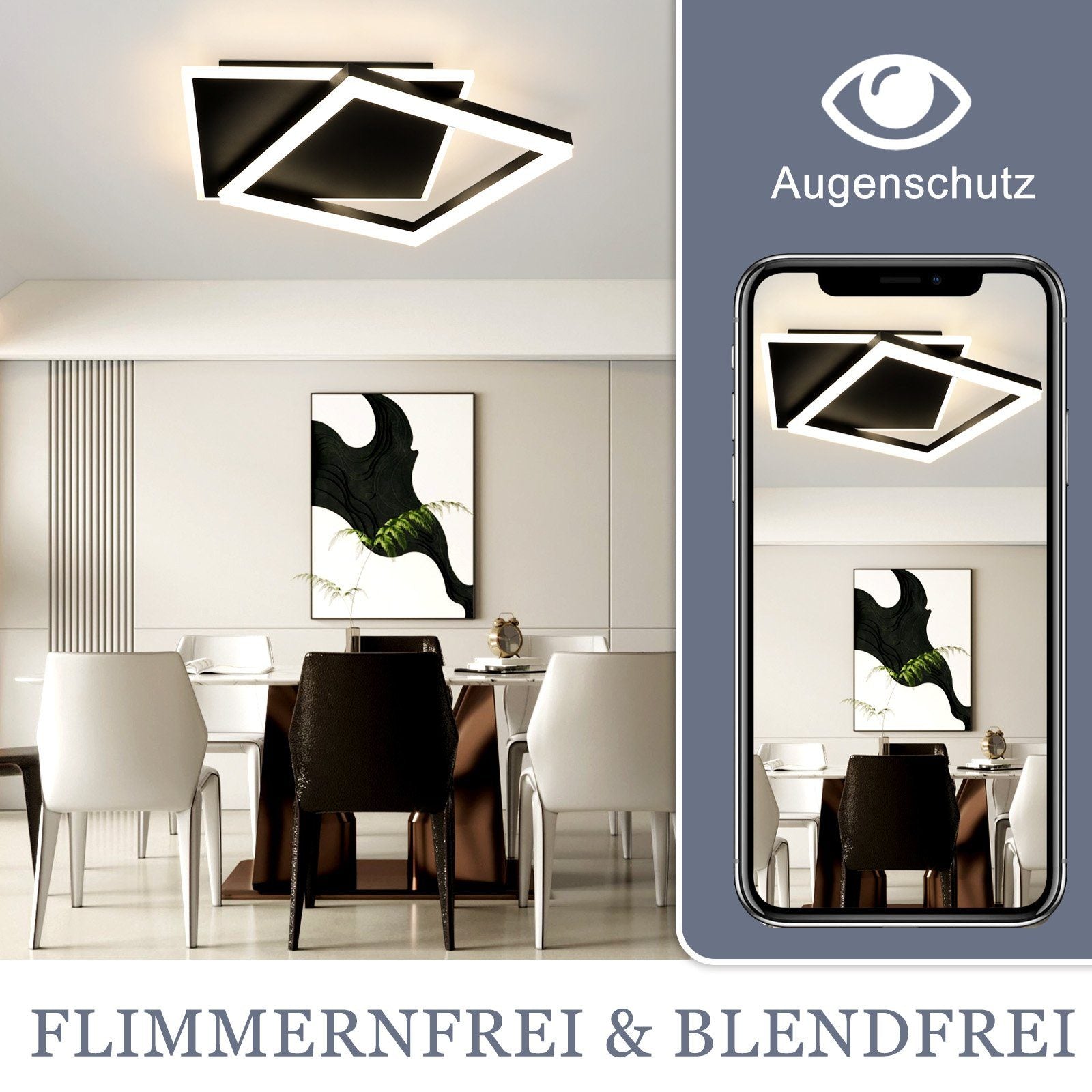 ZMH Lampada da soffitto plafoniera LED nera 42W per soggiorno camera letto