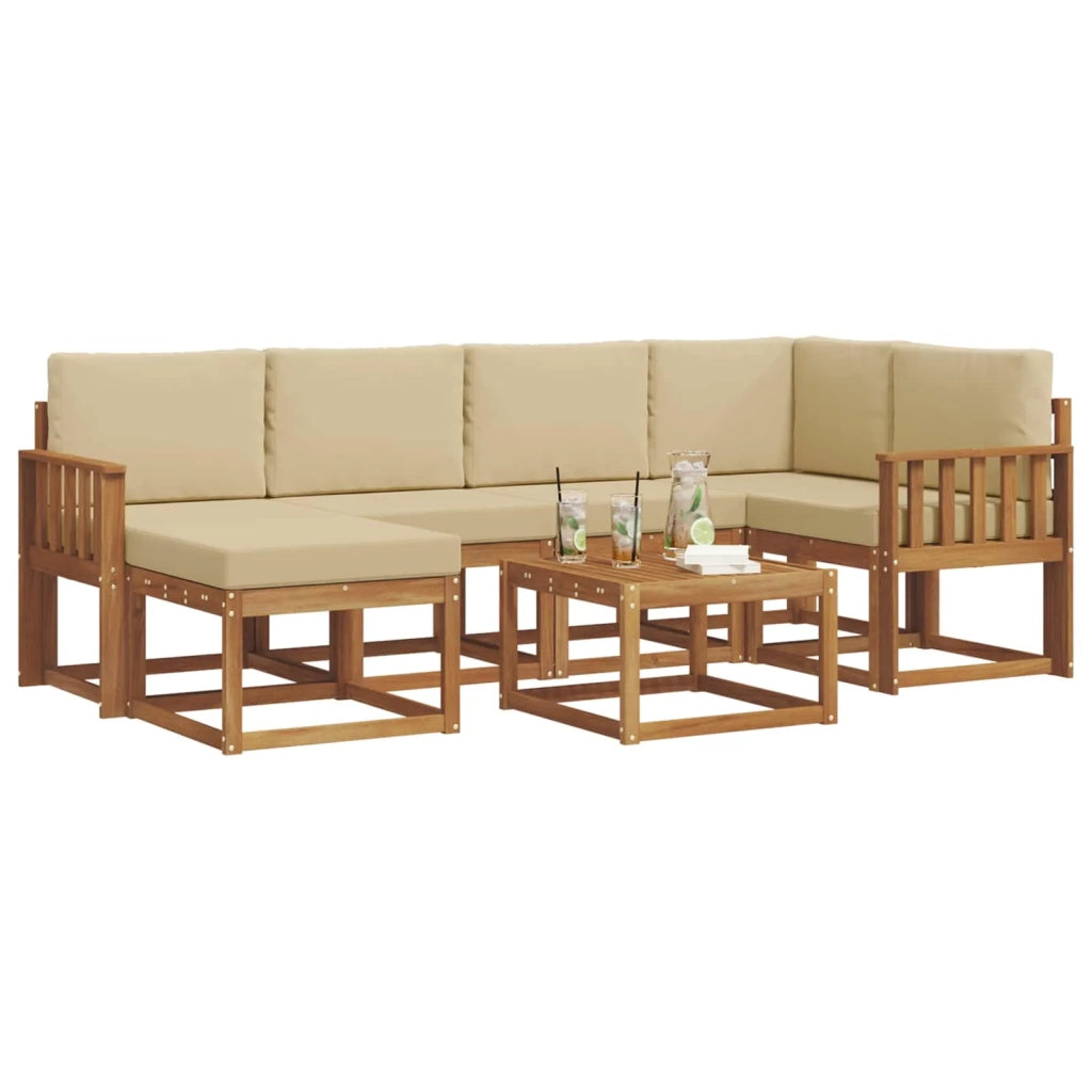 Set di divani da esterno con cuscino 7 pcs Naturale e Beige 3366671