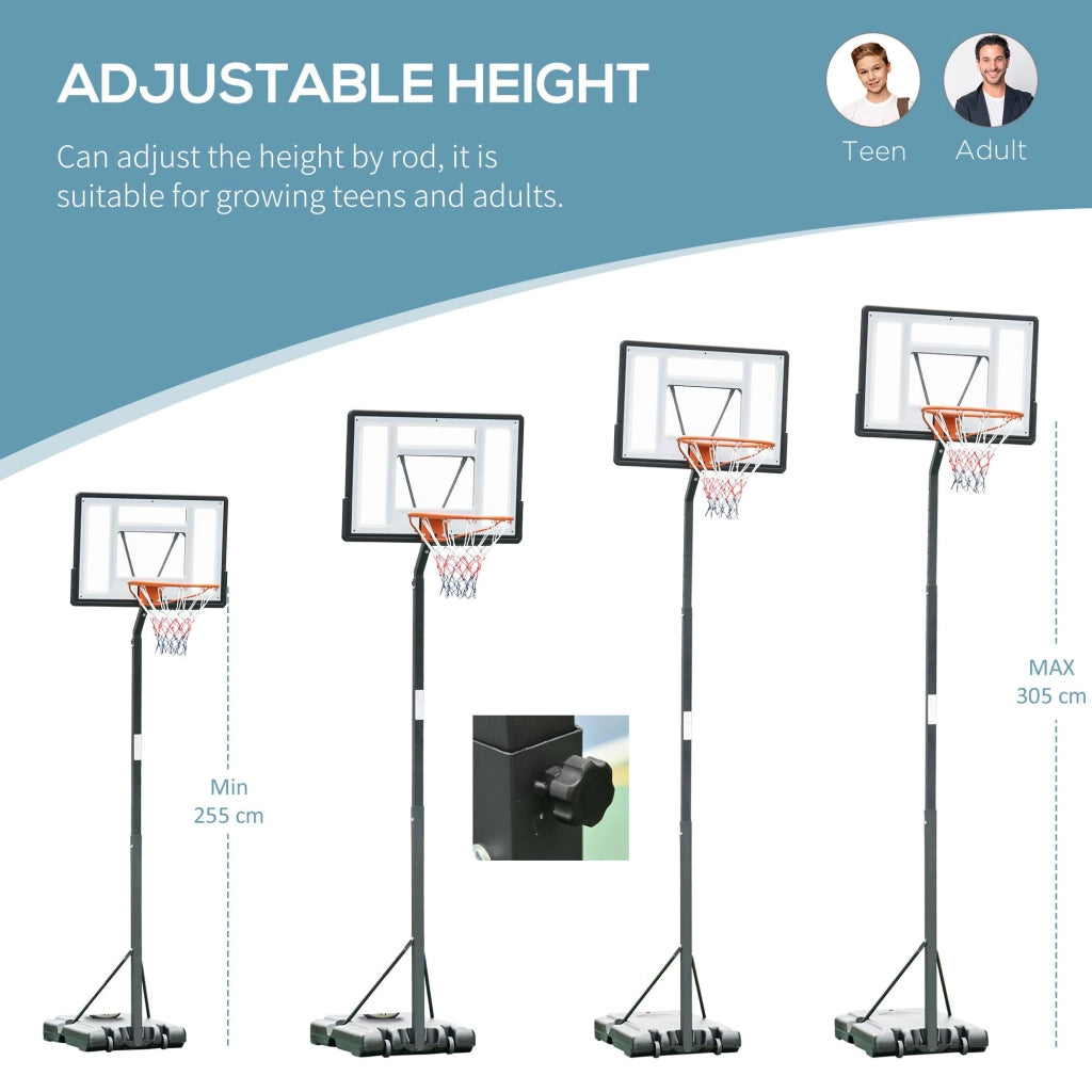 Canestro Basket da Esterno Altezza Regolabile 302-352 cm in Acciaio con Ruote Nero