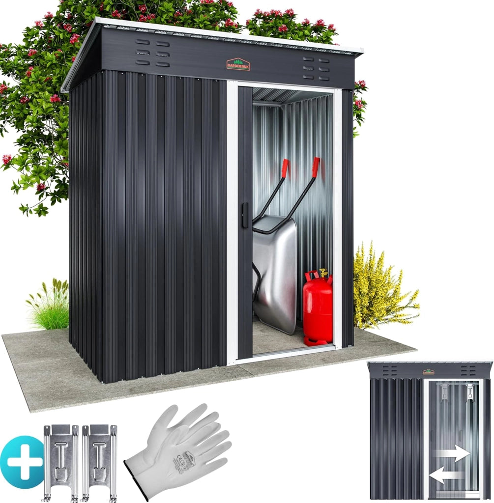 Casetta da Giardino Porta Attrezzi 185x165x90cm 1,5m² con Porta Scorrevole Armadio da Esterno in Metallo