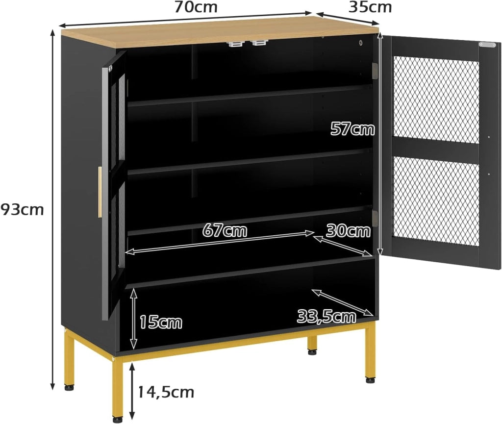 Scarpiera a 5 livelli, scarpiera con ripiani regolabili, scarpiera autoportante con ventilazione, cassettiera per ingresso e corridoio (nero, 70 x 35 x 93 cm)