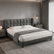Letto imbottito in velluto grigio con rete a doghe 180 x 200 cm