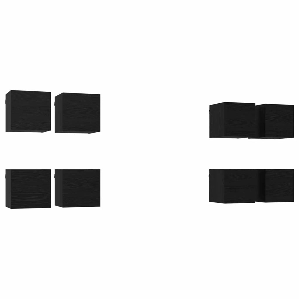Mobile TV da parete 8 pz Rovere Nero Legno ingegnerizzato 3438615