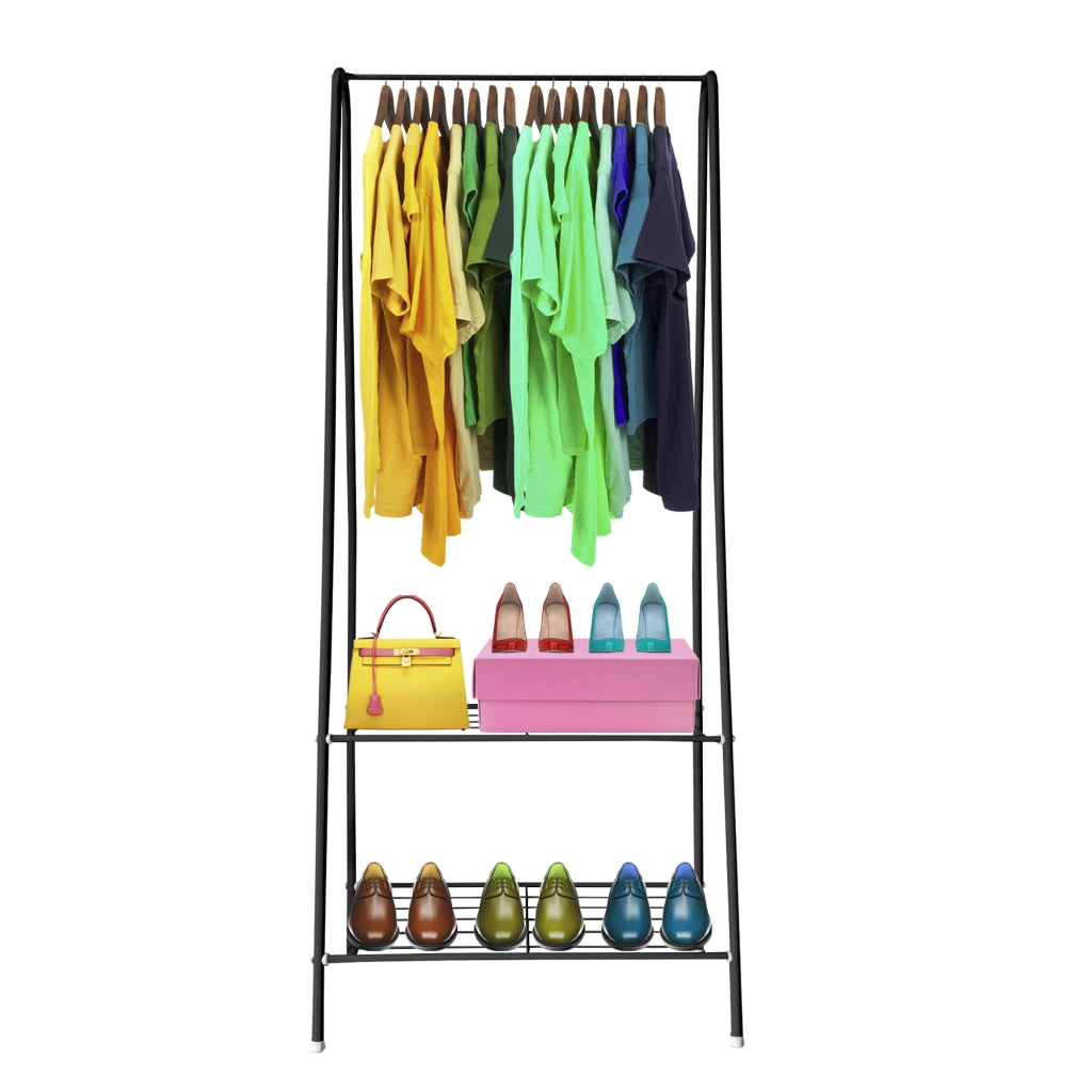 Appendiabiti ad angolo premium in metallo con asino Nyana Home 151x60x34 cm, 1 ripiano sospeso, 1 ripiano inferiore Nero.