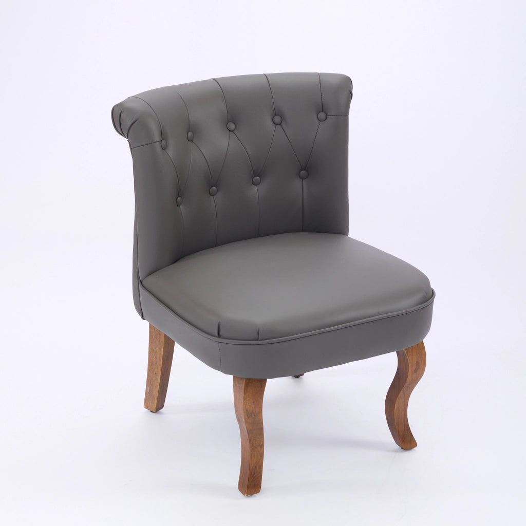 Poltrona da pranzo in pelle con gambe in legno di caucciù - grigio 64×59×50 cm
