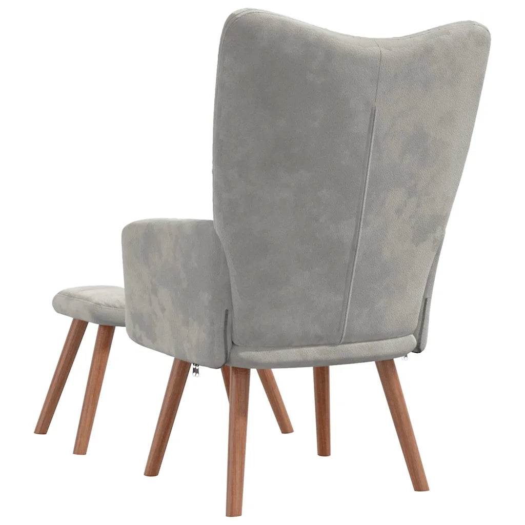 Divano Sedia-Poltrona Relax con Poggiapiedi Grigio Chiaro in Velluto 457000