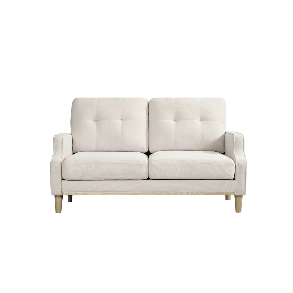 Divano 2 Posti con Porta USB e Braccioli dal Design, in Legno e Tessuto Beige 135 × 72 × 85 cm