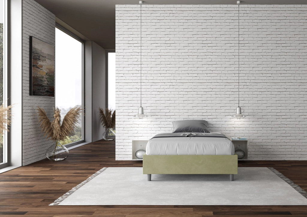 Letto singolo contenitore imbottito 80x190 microfibra azzurro Azelia