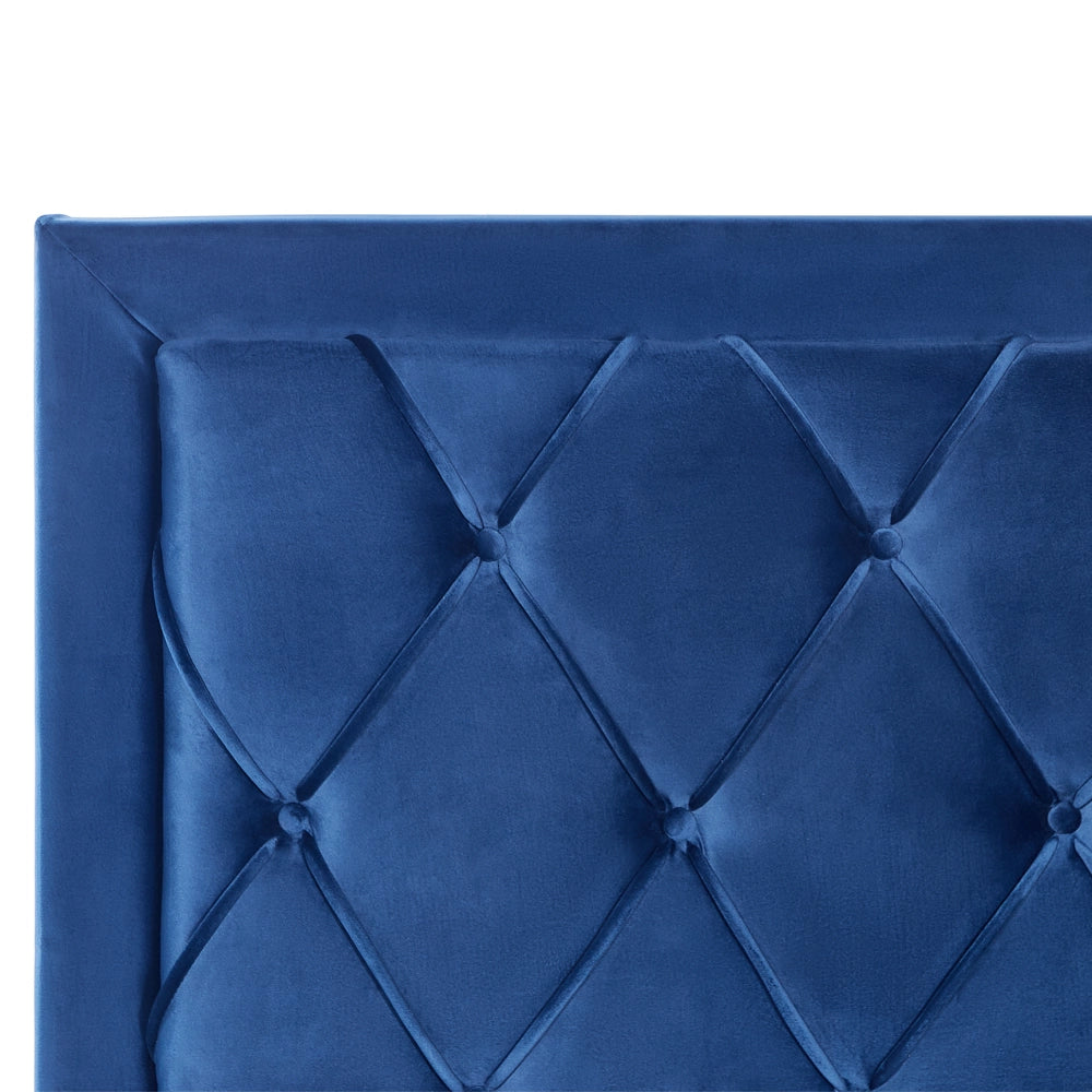 Letto contenitore tappezzeria in velluto blu 160 x 200 cm trapuntato testiera alta cassetti Glam Design