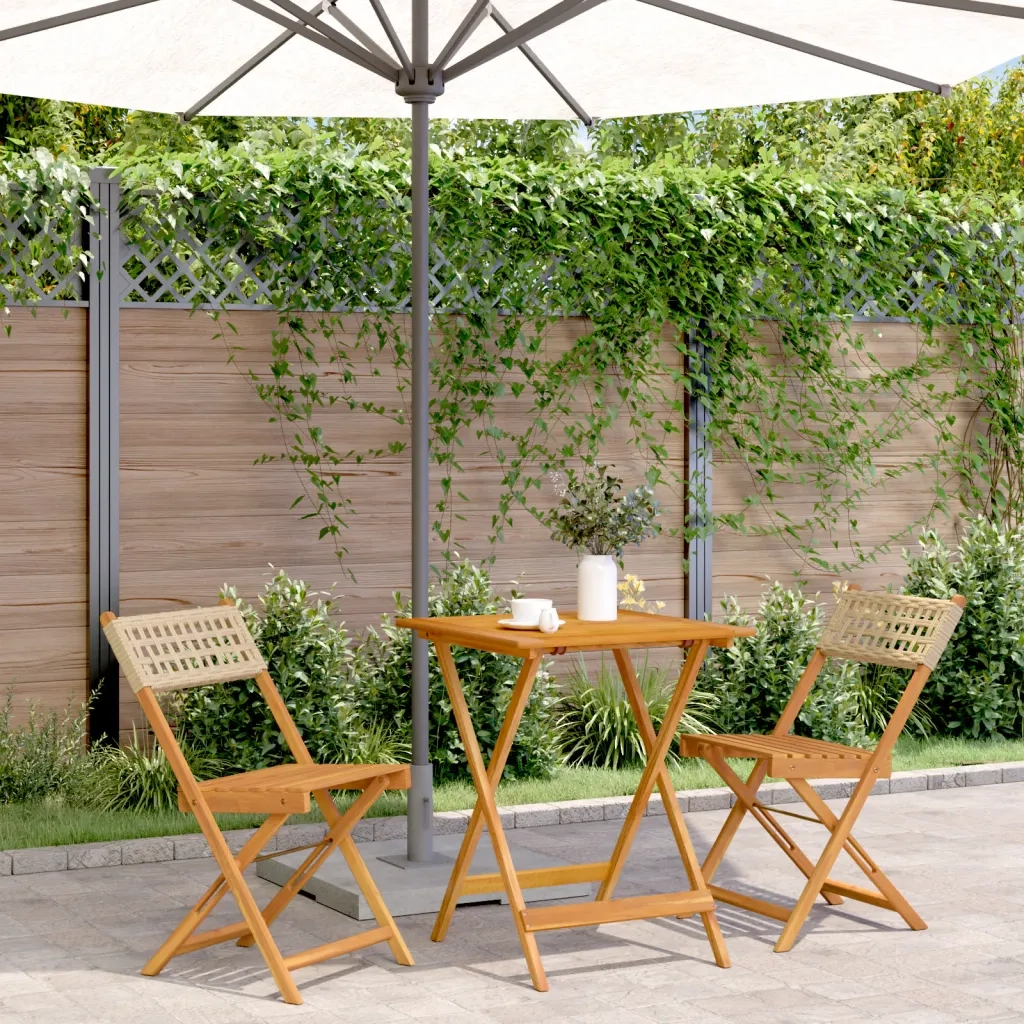Set da Bistrot 3 pz Beige in Polyrattan e Legno Massello