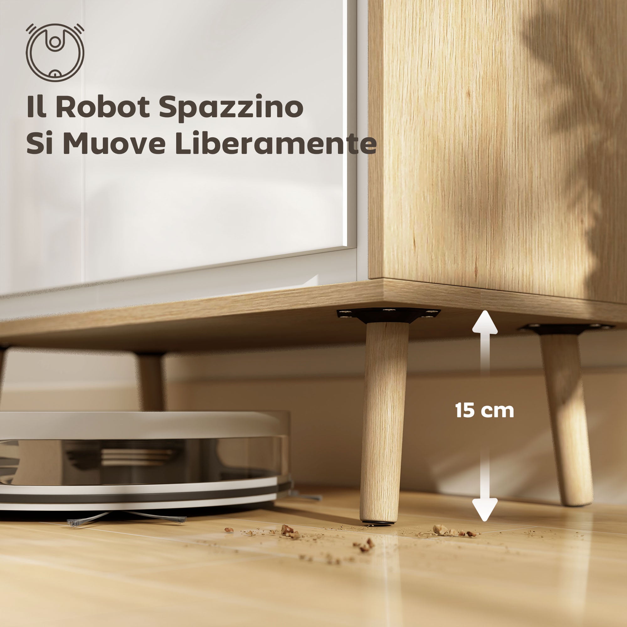 Credenza Moderna 72x35x77 cm a 2 Ante con Ripiano Regolabile Bianco Lucido e Rovere