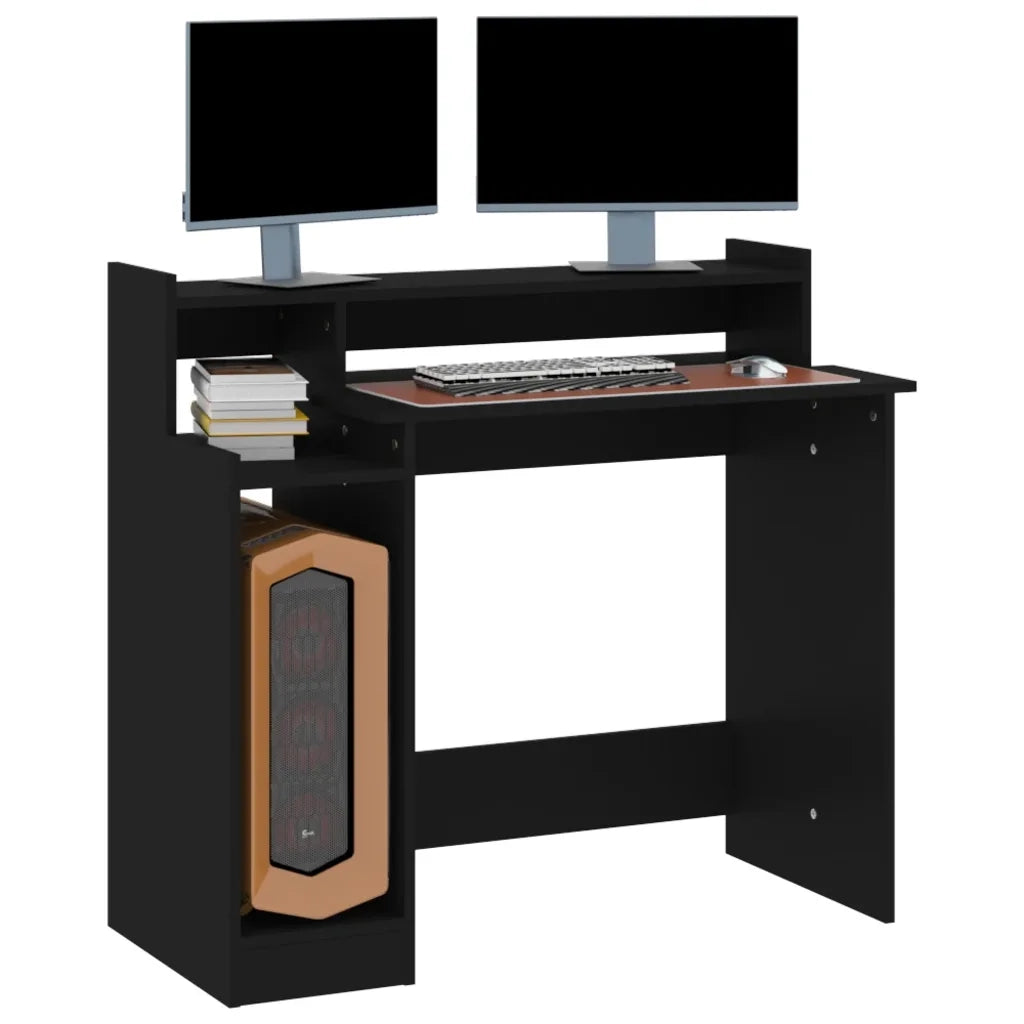 Scrivania con Luci LED-Scrivanie per ufficio e studio Nera 97x45x90 cm in Legno Multistrato